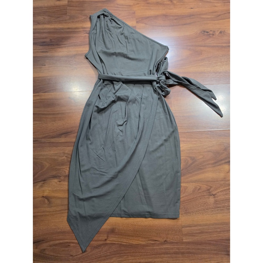 NWT PRETTYGARDEN One Shoulder Wrap Dress M Olive Green Asymmetric Cocktail